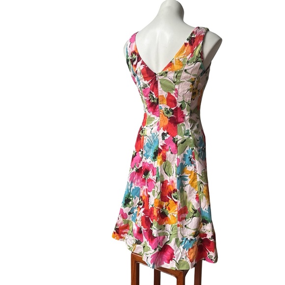 Lauren Ralph Lauren Fit & Flare Seamed V-Neck Floral Sleeveless Dress, Sz 8 - Picture 7 of 16